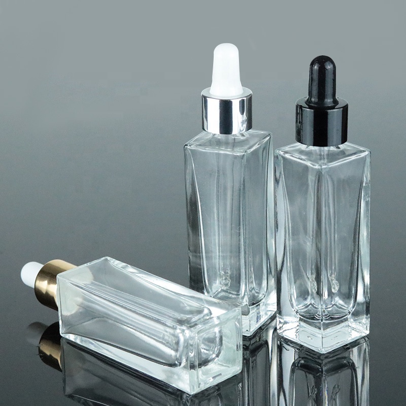 1 oz 30ml Flat Shoulder Square Serum Dropper Bottle Rectangular Glass Bottle (GSA18)