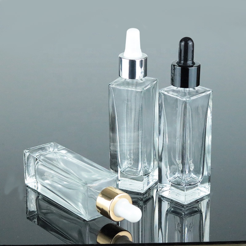 1 oz 30ml Flat Shoulder Square Serum Dropper Bottle Rectangular Glass Bottle (GSA18)