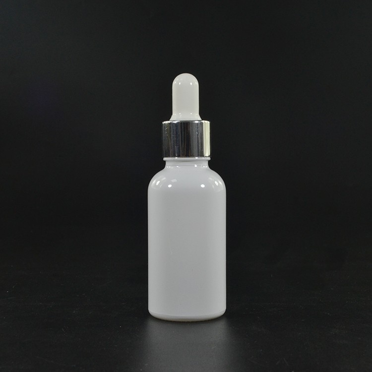 1 oz 30ml Opaque White boston essential oil glass dropper bottle with pipette and aluminum cap