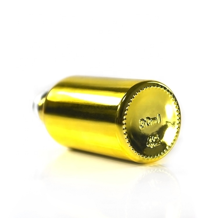 1 oz 30ml empty UV gold silver electroplating essential oil glass bottle 15ml 60ml with dripper