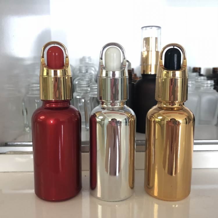 1 oz 30ml empty UV gold silver electroplating essential oil glass bottle 15ml 60ml with dripper