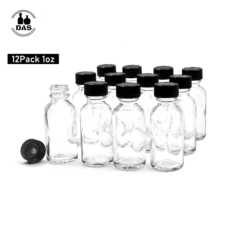 1 oz. Clear Boston Round with Black Cone Lined Cap