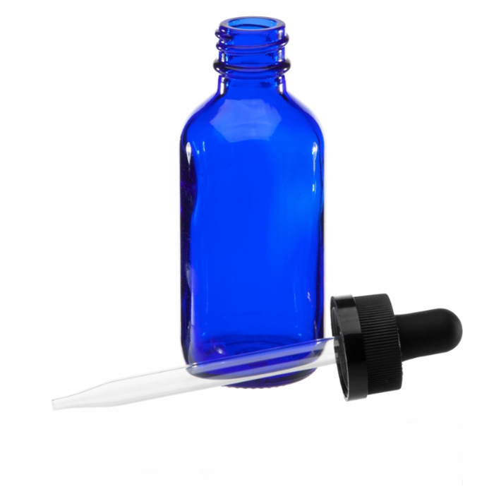 1 oz Cobalt Blue Boston Round Glass Black Child Resistant Dropper Bottle 20mm 20-400