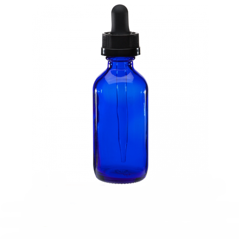 1 oz Cobalt Blue Boston Round Glass Black Child Resistant Dropper Bottle 20mm 20-400