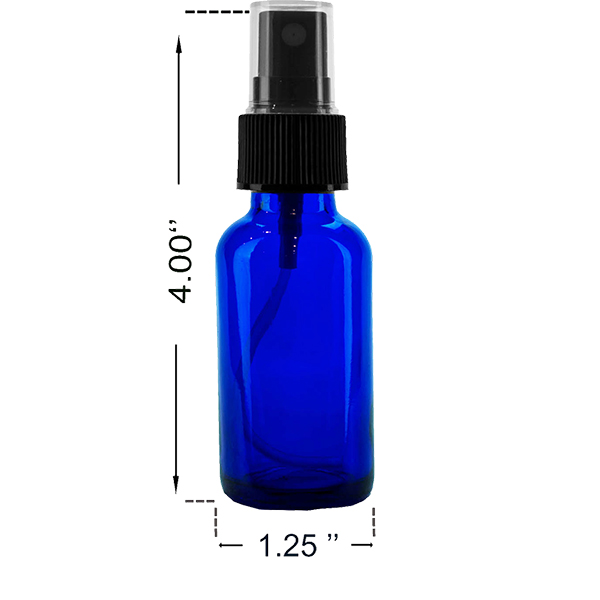 1 oz Cobalt Blue Boston Round Glass Bottle with Black Atomizer Perfect for Essential Oil Formulas