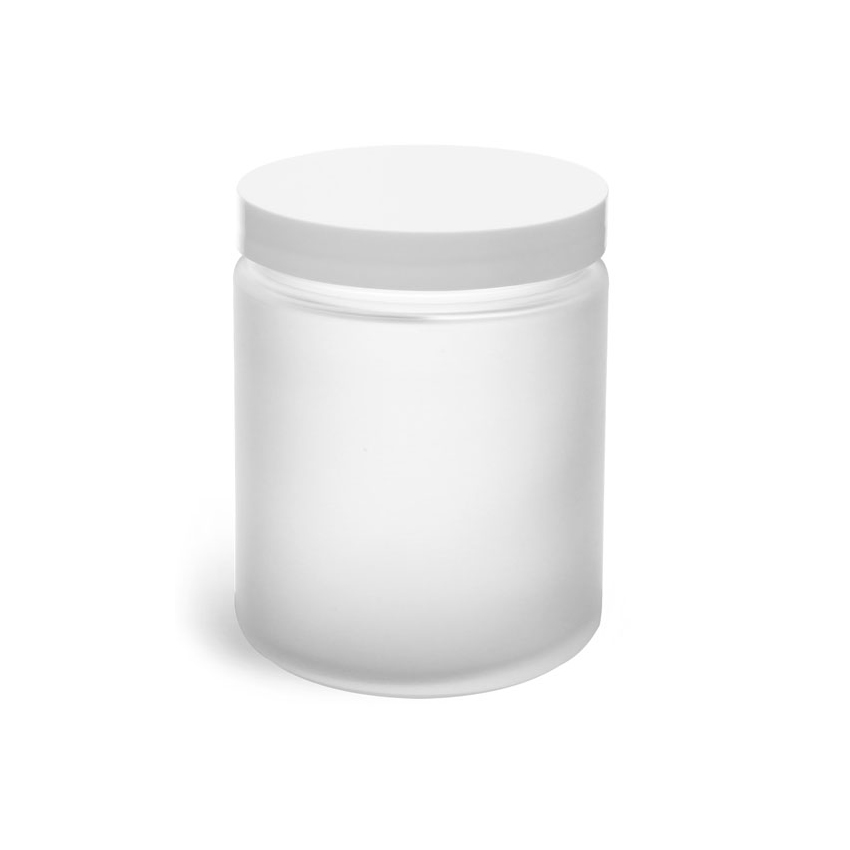 1 oz Cosmetic Frosted Glass Straight Sided jar with Smooth White Lined Caps frosted jars glass