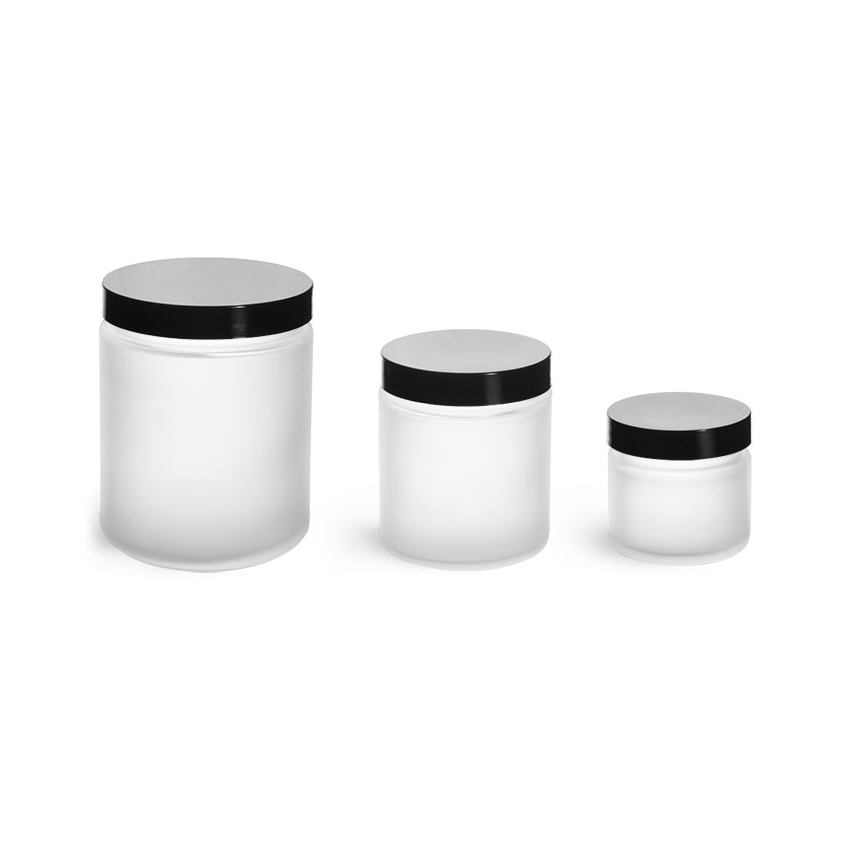 1 oz Frosted Glass candle Straight Sided jar with Smooth Black Lined Caps frosted jars glass cosmetic glass jar frosted