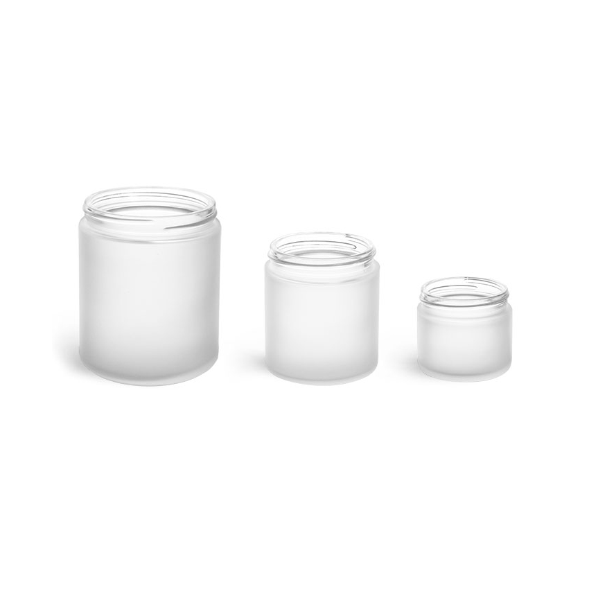 1 oz Frosted Glass candle Straight Sided jar with Smooth Black Lined Caps frosted jars glass cosmetic glass jar frosted