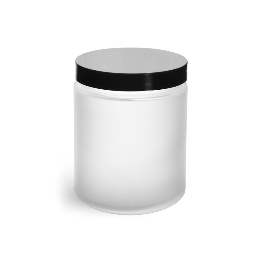 1 oz Frosted Glass candle Straight Sided jar with Smooth Black Lined Caps frosted jars glass cosmetic glass jar frosted