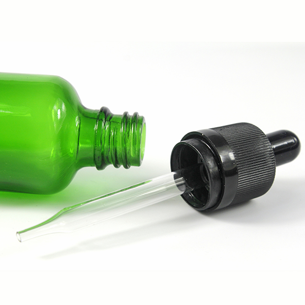 1 oz Green Boston Glass Bottle with Glass Eye Droppers