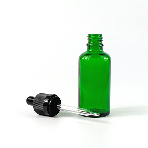 1 oz Green Boston Glass Bottle with Glass Eye Droppers