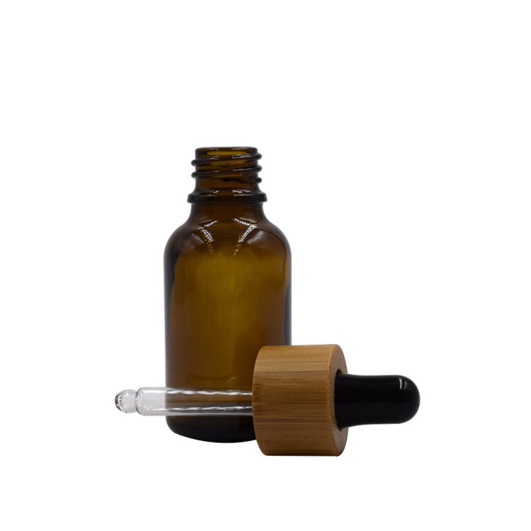 1 oz amber glass bamboo essential oil dropper glass bottle