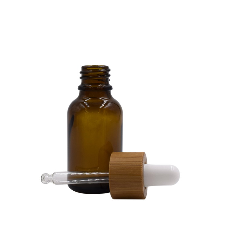 1 oz amber glass bamboo essential oil dropper glass bottle