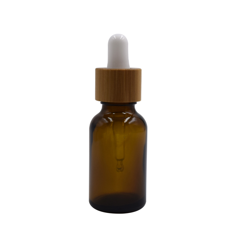 1 oz amber glass bamboo essential oil dropper glass bottle