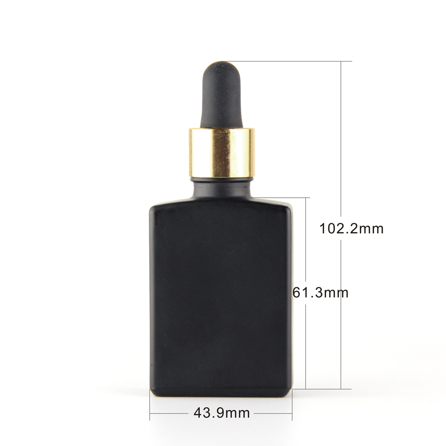 1 oz ejuice cosmetic rectangular frosted matte black glass bottle with glass pipette