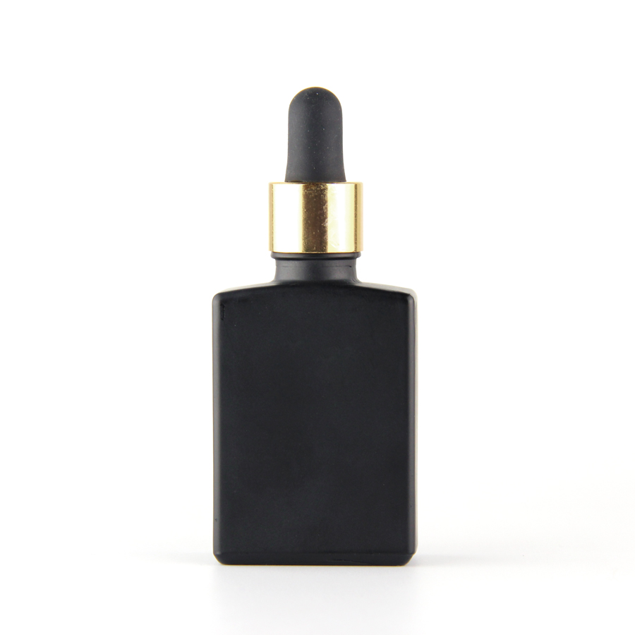1 oz ejuice cosmetic rectangular frosted matte black glass bottle with glass pipette