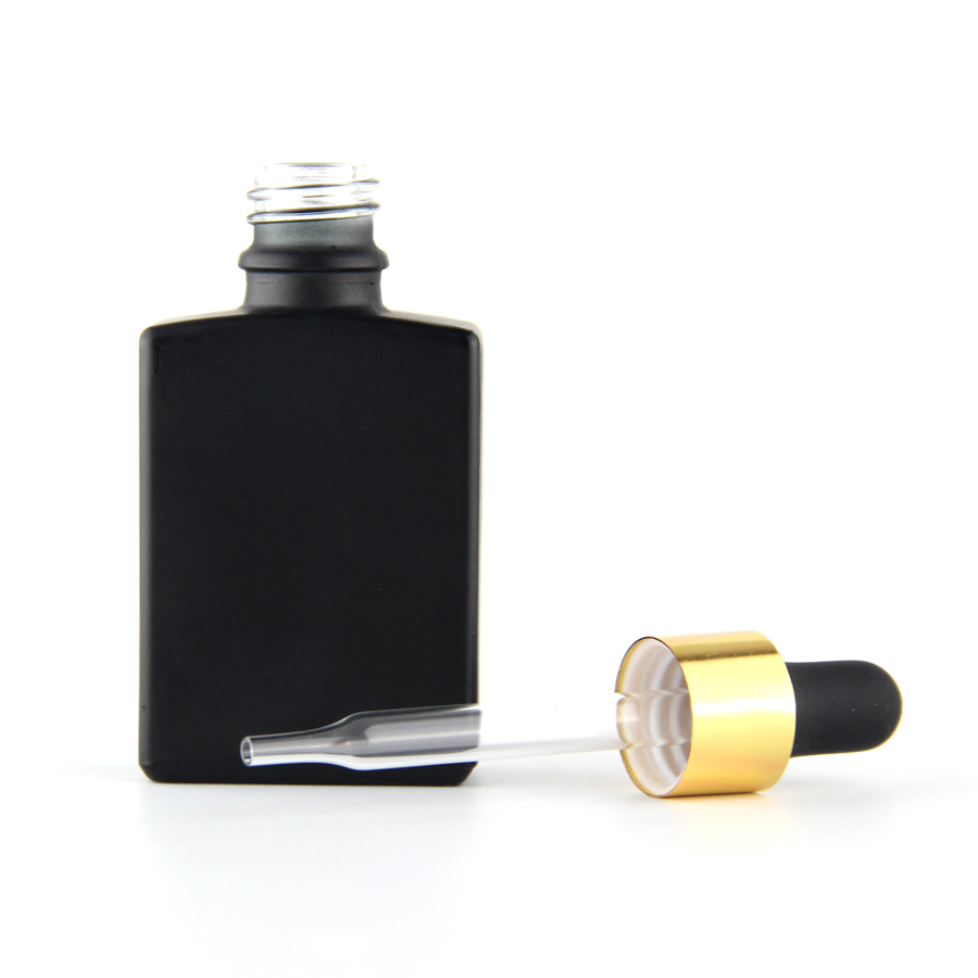 1 oz ejuice cosmetic rectangular frosted matte black glass bottle with glass pipette