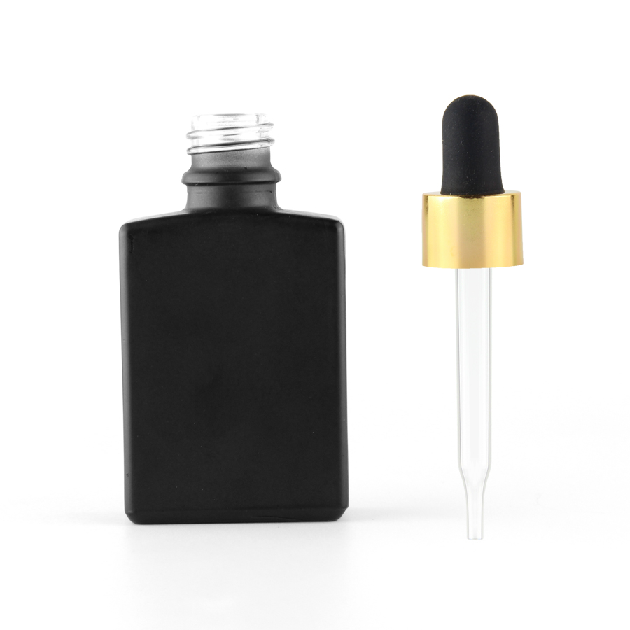 1 oz ejuice cosmetic rectangular frosted matte black glass bottle with glass pipette
