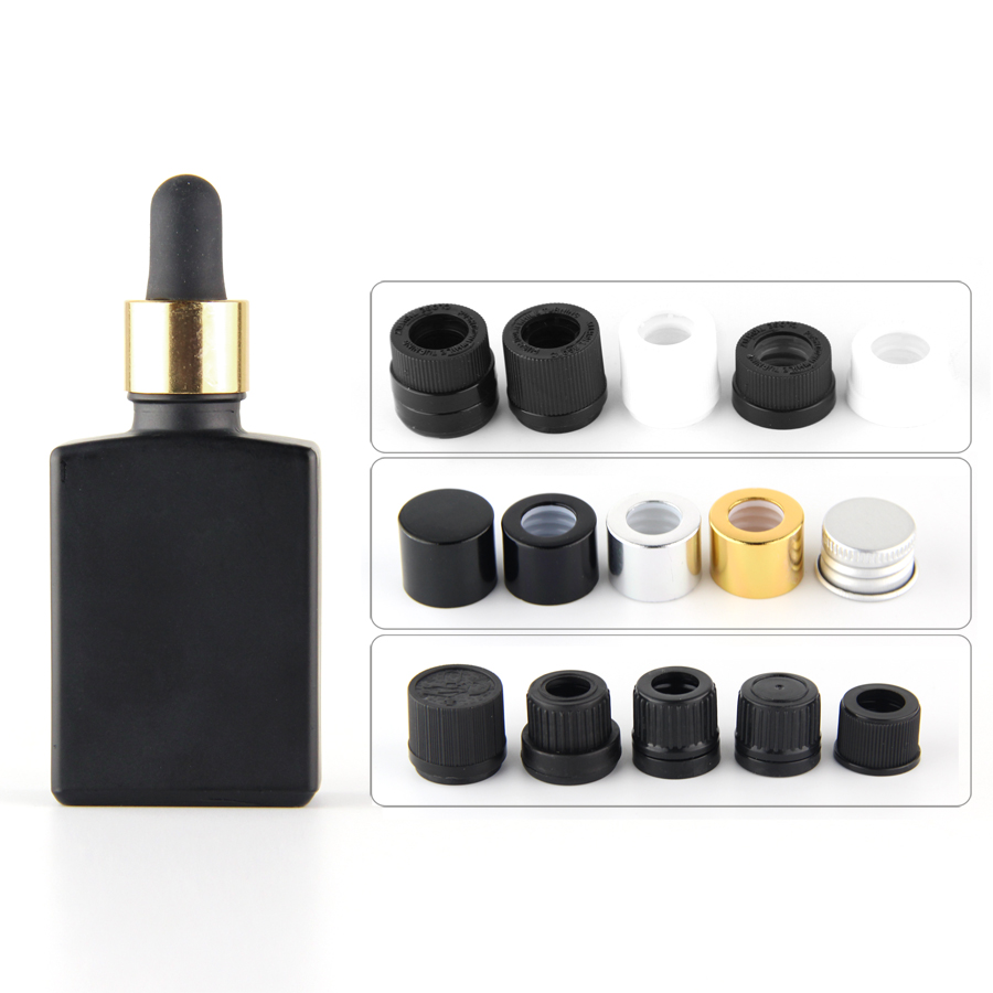 1 oz ejuice cosmetic rectangular frosted matte black glass bottle with glass pipette
