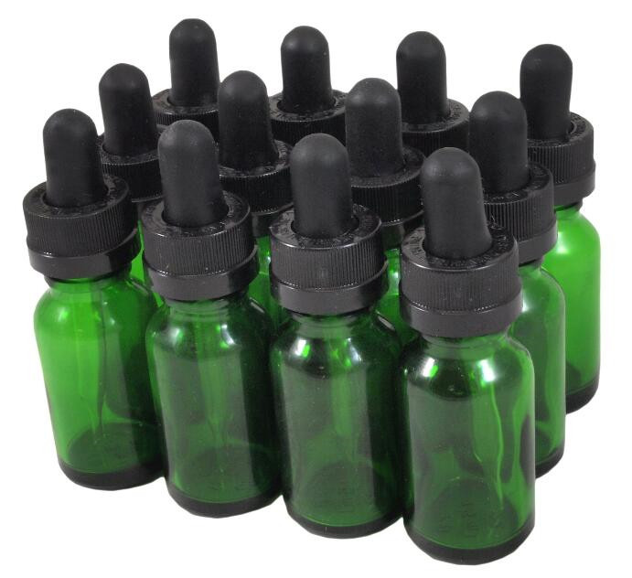 1 oz green boston round bottle with childproof glass dropper