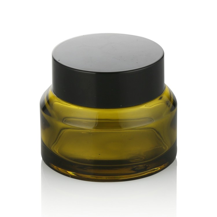 1 oz slant glass jar with airtight black lid 15g 30g 50g 100g luxury olive green glass jar for cream cosmetic