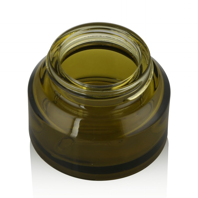 1 oz slant glass jar with airtight black lid 15g 30g 50g 100g luxury olive green glass jar for cream cosmetic