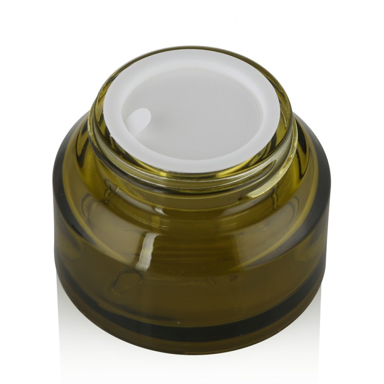 1 oz slant glass jar with airtight black lid 15g 30g 50g 100g luxury olive green glass jar for cream cosmetic