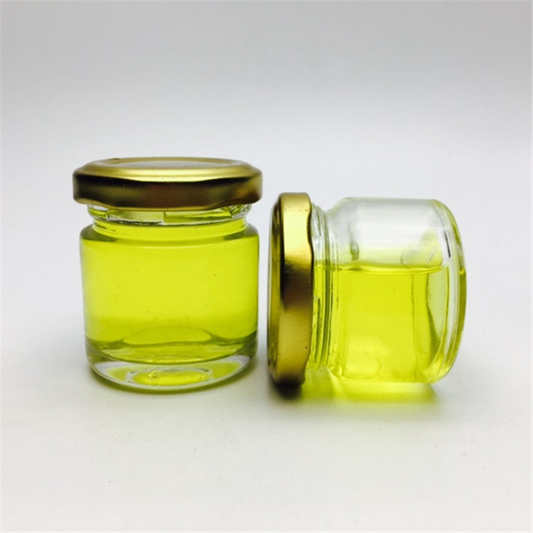 1 oz small glass container honey pots with metal golden lids wholesale
