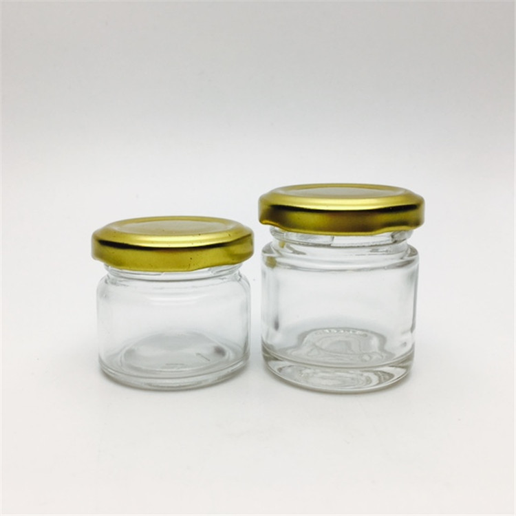 1 oz small glass container honey pots with metal golden lids wholesale