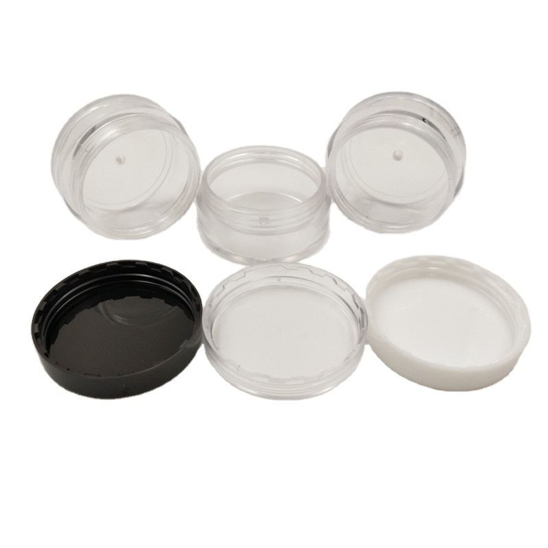 10 Gram Empty Plastic Cosmetic Containers, Clear Round Sample Pot Jar Screw Black Cap Lid, For eyeshadow