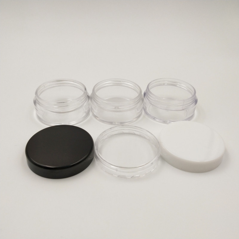 10 Gram Empty Plastic Cosmetic Containers, Clear Round Sample Pot Jar Screw Black Cap Lid, For eyeshadow