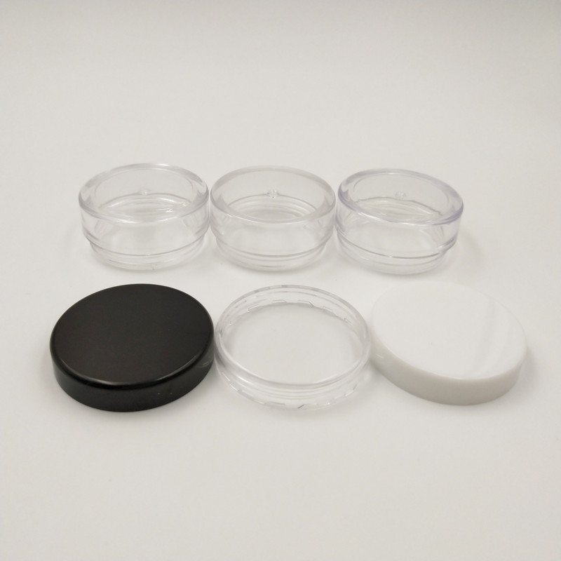 10 Gram Empty Plastic Cosmetic Containers, Clear Round Sample Pot Jar Screw Black Cap Lid, For eyeshadow