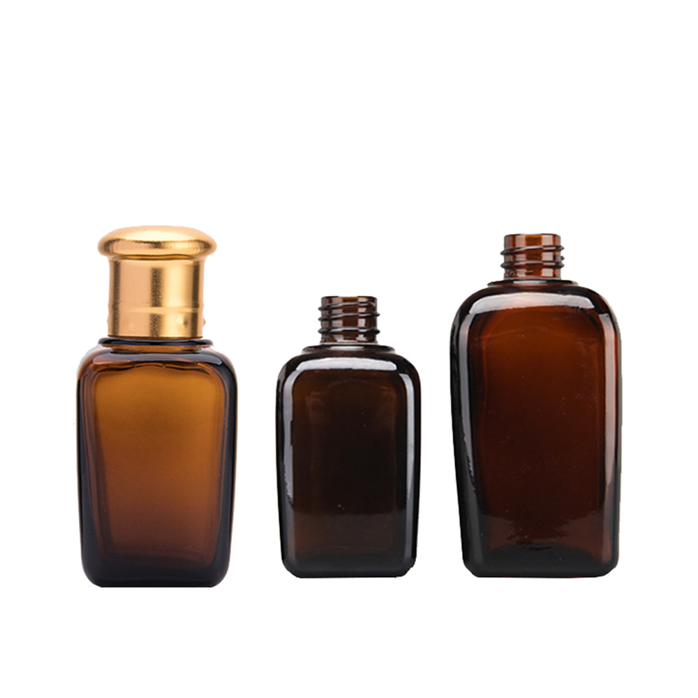 10 Ml 15Ml 30 Ml 50Ml Cosmetic Rectangular Amber Brown Square Glass Bottle With Aluminium Gold Dropper
