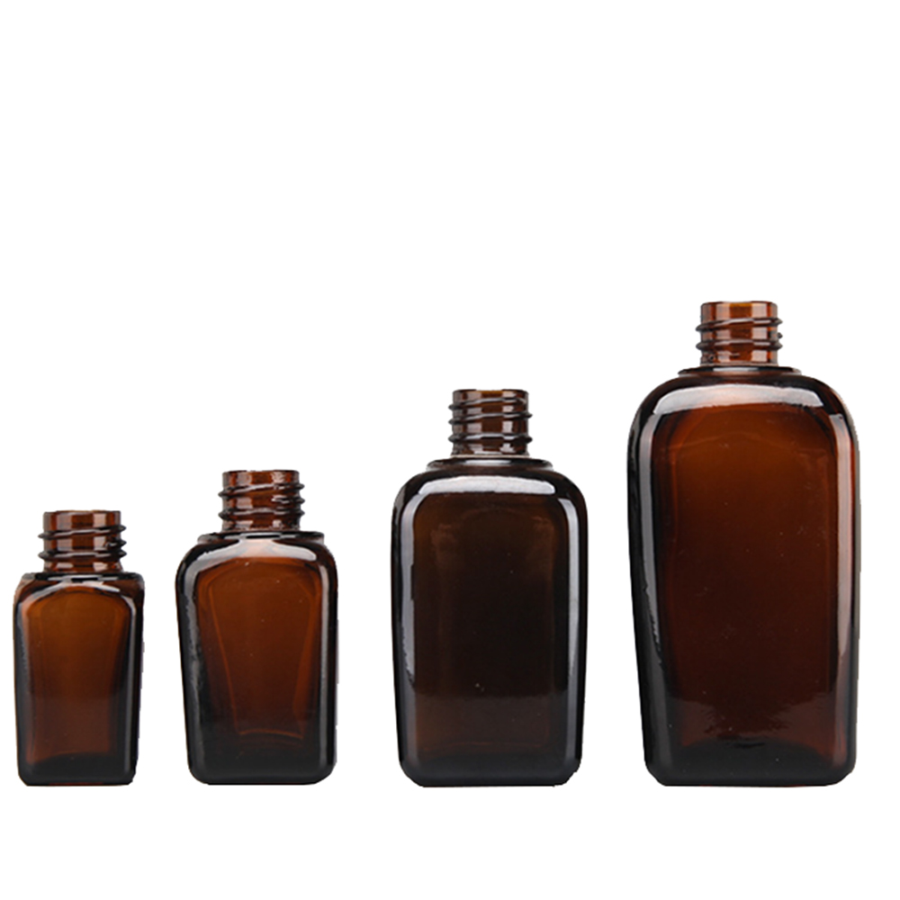 10 Ml 15Ml 30 Ml 50Ml Cosmetic Rectangular Amber Brown Square Glass Bottle With Aluminium Gold Dropper