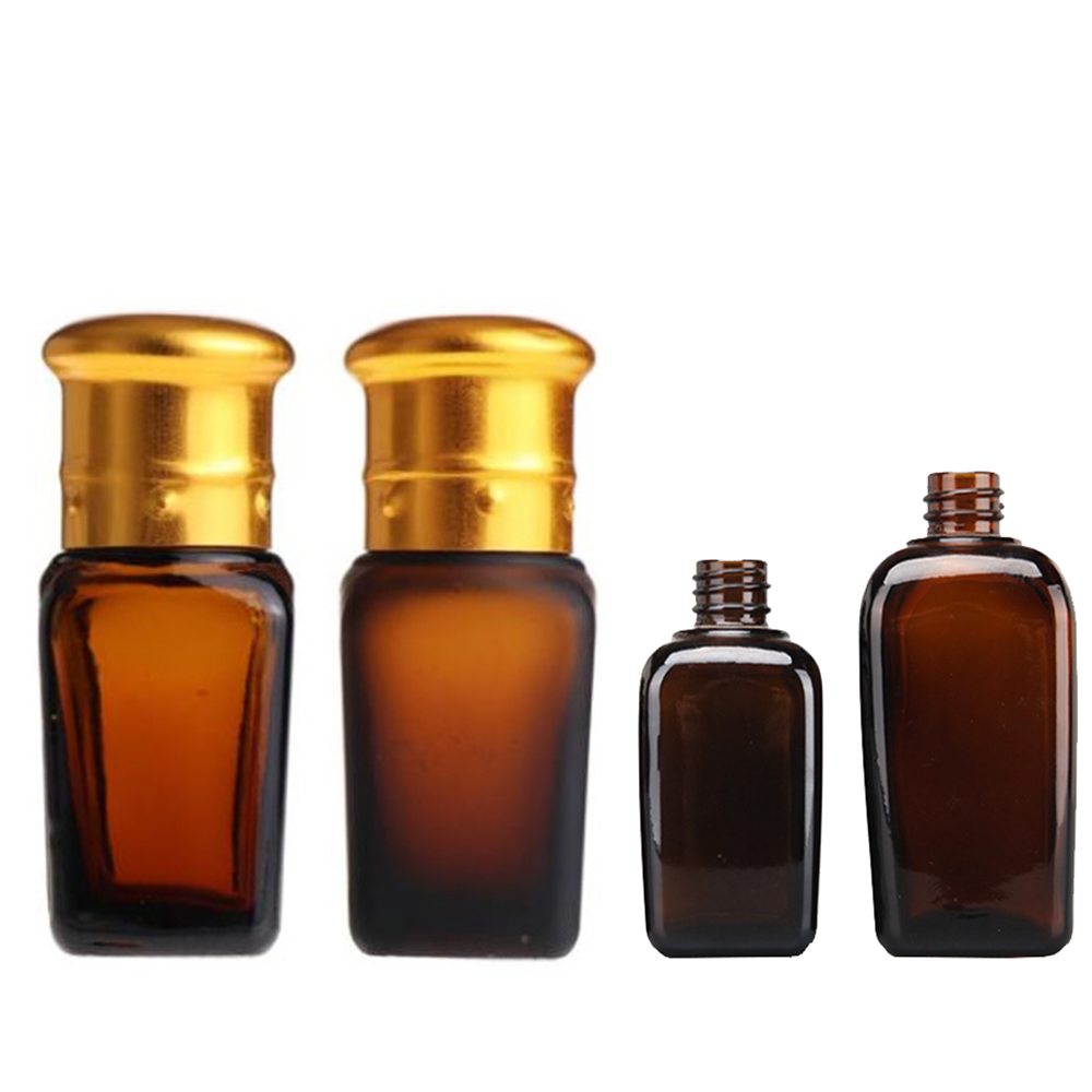 10 Ml 15Ml 30 Ml 50Ml Cosmetic Rectangular Amber Brown Square Glass Bottle With Aluminium Gold Dropper