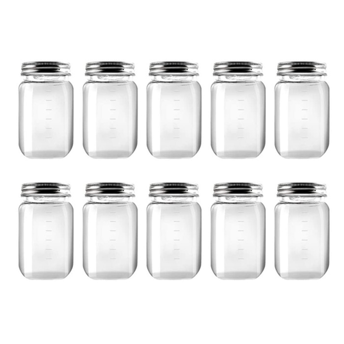 10 Pack 16oz Clear Cylinder Plastic Storage Jars Container with Lids Ideal for Kitchen & Household Storage of Dry Goods