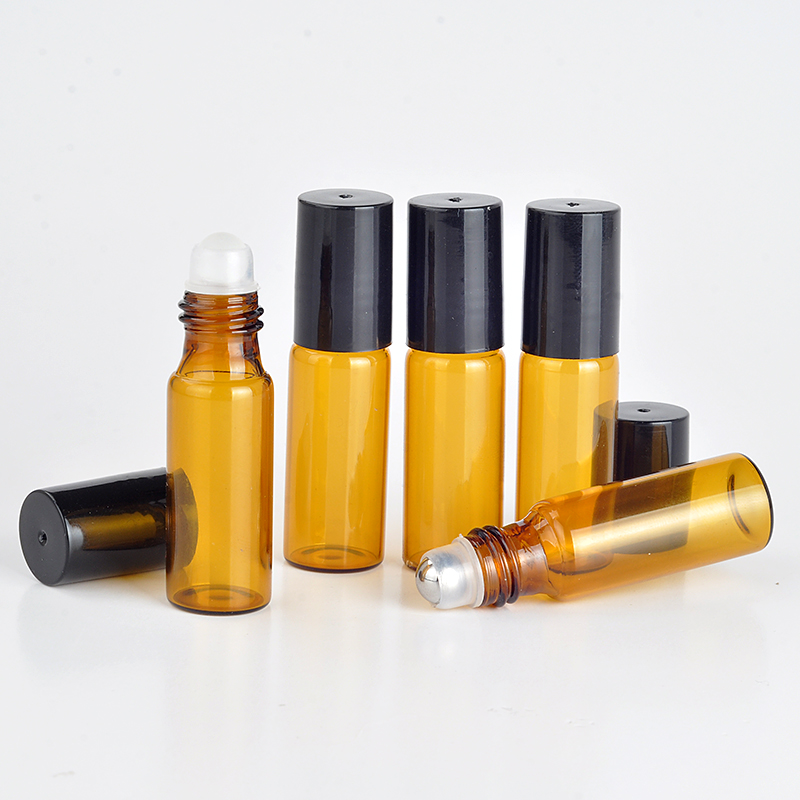 10 Pieces/Lot 5 ml Eye Cream Vial Portable Amber Glass Perfume Bottle With Roll-on&Empty Essential Oils Case For Traveler