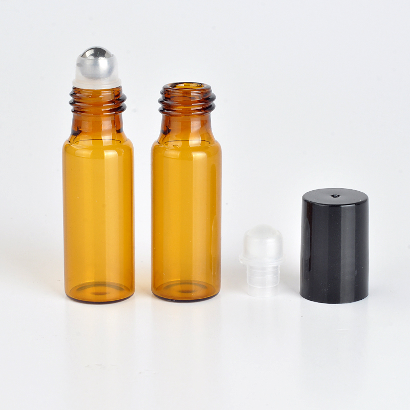 10 Pieces/Lot 5 ml Eye Cream Vial Portable Amber Glass Perfume Bottle With Roll-on&Empty Essential Oils Case For Traveler