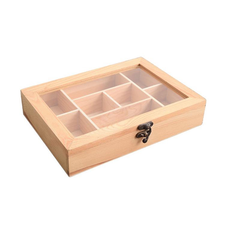 10-compartment bamboo and wood tea storage cabinet Tea cabinet storage box with transparent windows for coffee and tea storage