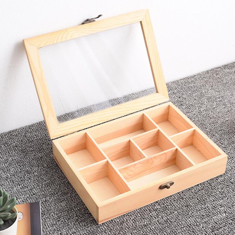 10-compartment bamboo and wood tea storage cabinet Tea cabinet storage box with transparent windows for coffee and tea storage