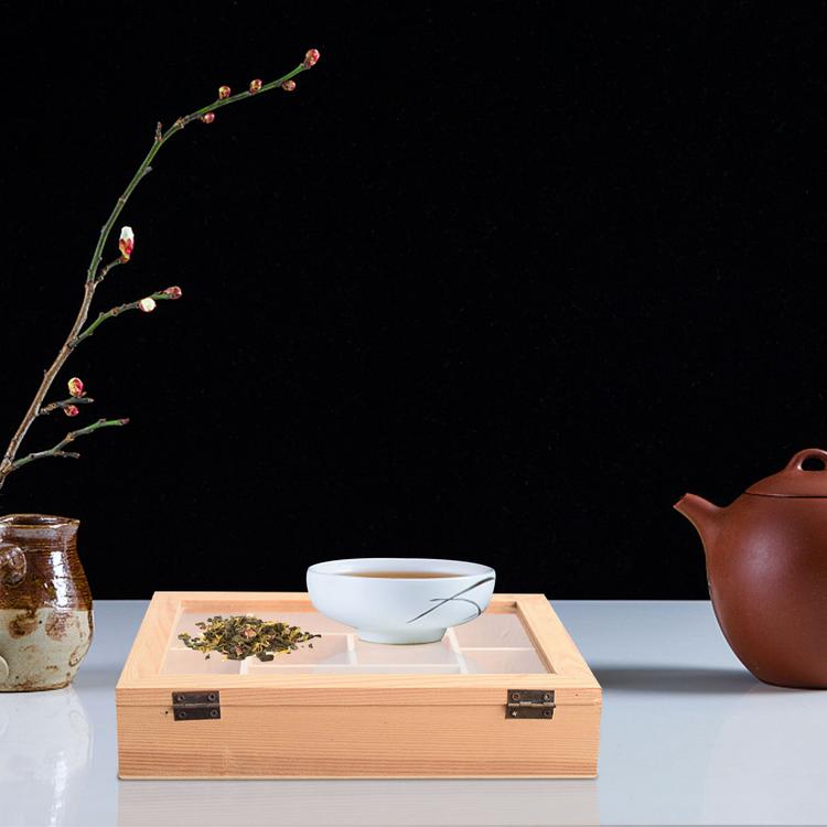 10-compartment bamboo and wood tea storage cabinet Tea cabinet storage box with transparent windows for coffee and tea storage