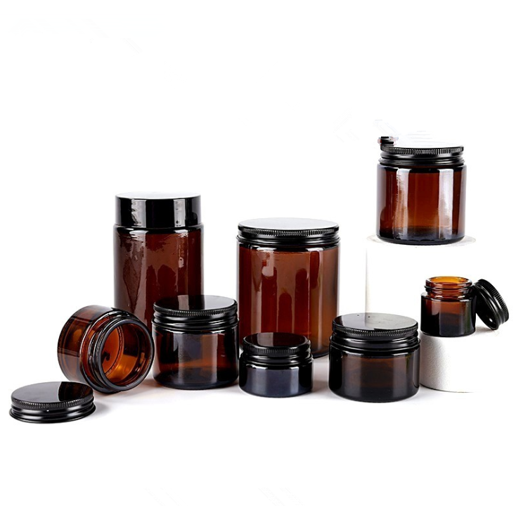 10 grams glass jar aluminium lid cosmetic high quality 8oz amber glass cosmetic jar packaging boxes