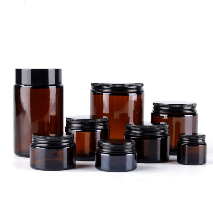 10 grams glass jar aluminium lid cosmetic high quality 8oz amber glass cosmetic jar packaging boxes