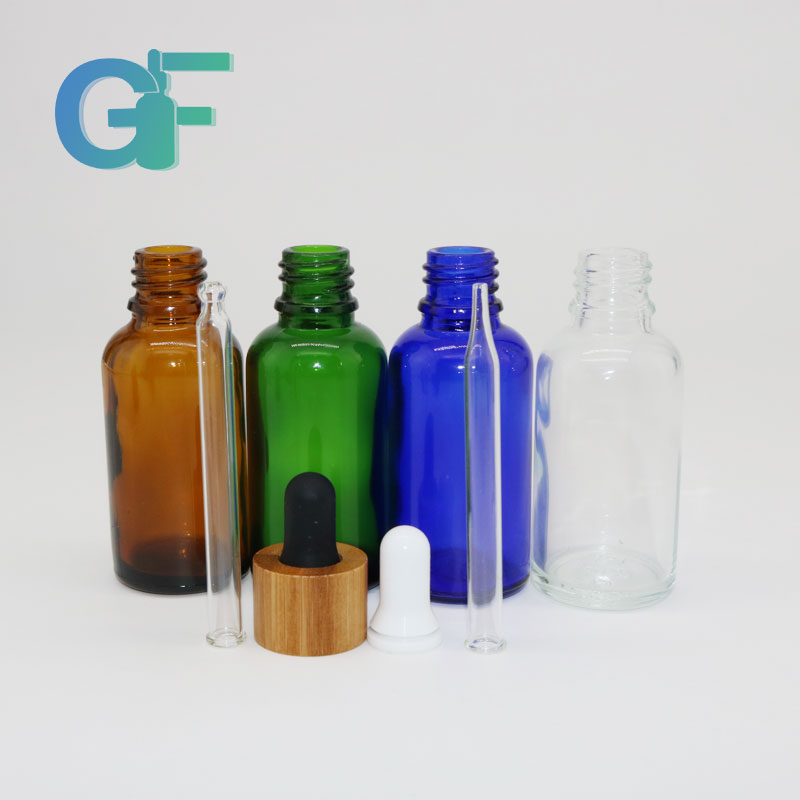10 ml 15ml 30 ml amber blue glass essential oil bottle with bamboo dropper cap
