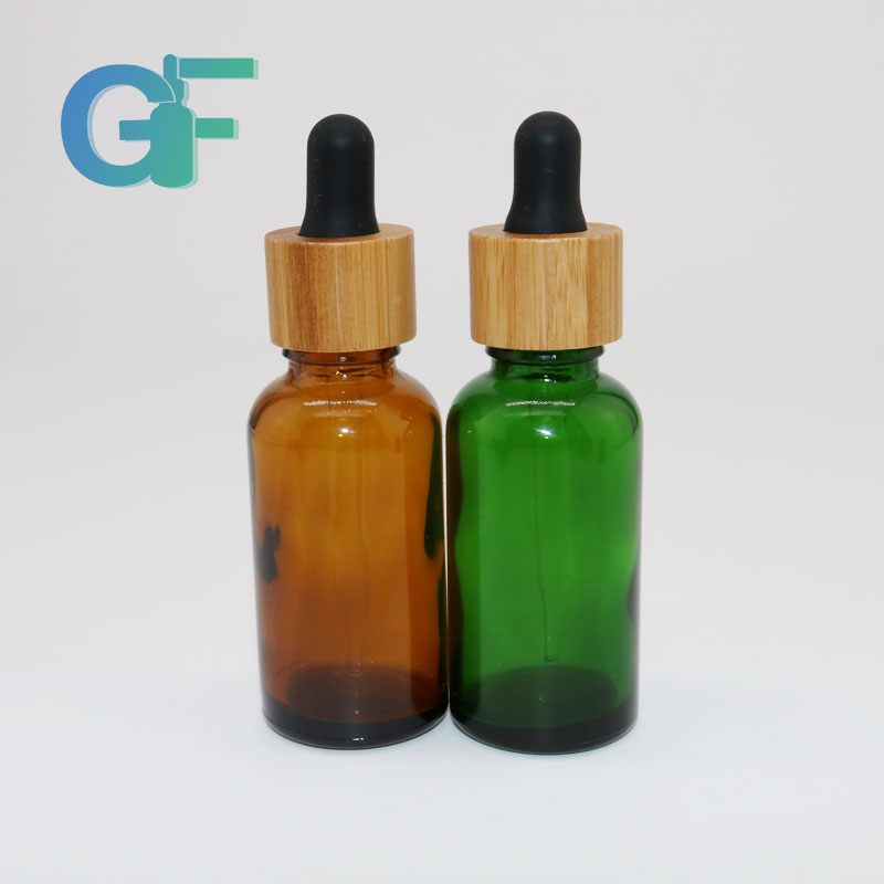 10 ml 15ml 30 ml amber blue glass essential oil bottle with bamboo dropper cap