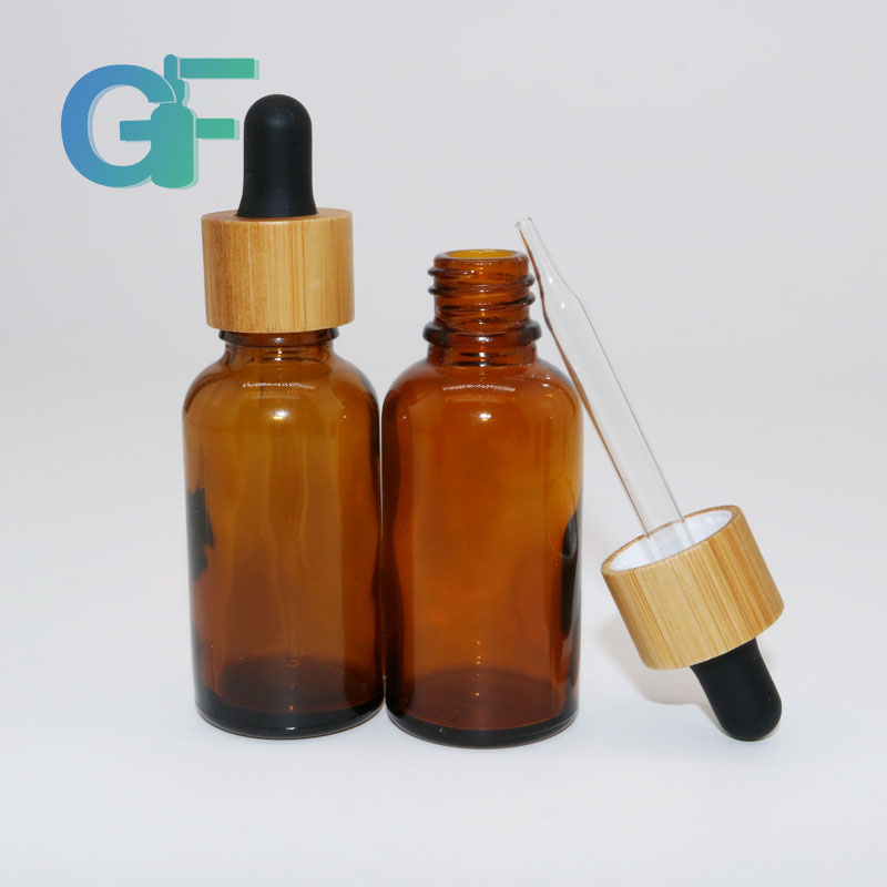 10 ml 15ml 30 ml amber blue glass essential oil bottle with bamboo dropper cap