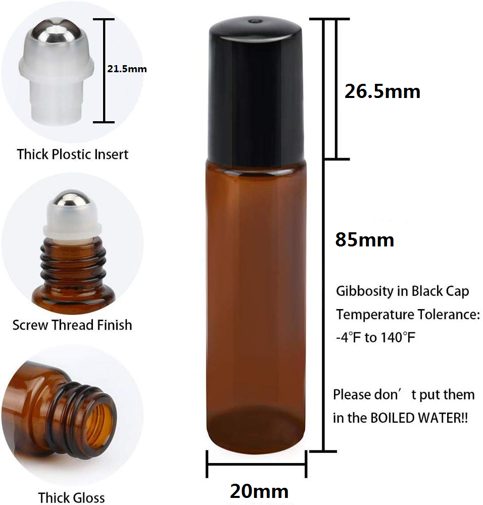 10 ml Amber Essential Oil Roller Bottles with Stainless Steel Roller Balls