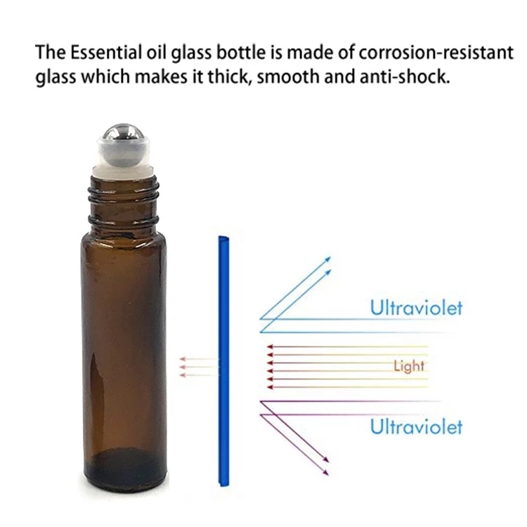 10 ml Amber Glass Roller Bottle with Removable Stainless Steel Roller Ball