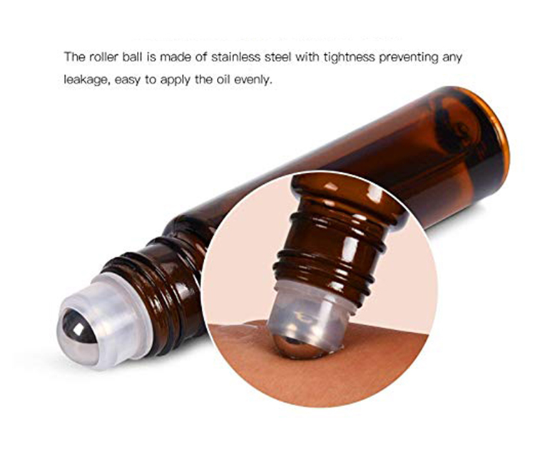 10 ml Amber Glass Roller Bottle with Removable Stainless Steel Roller Ball