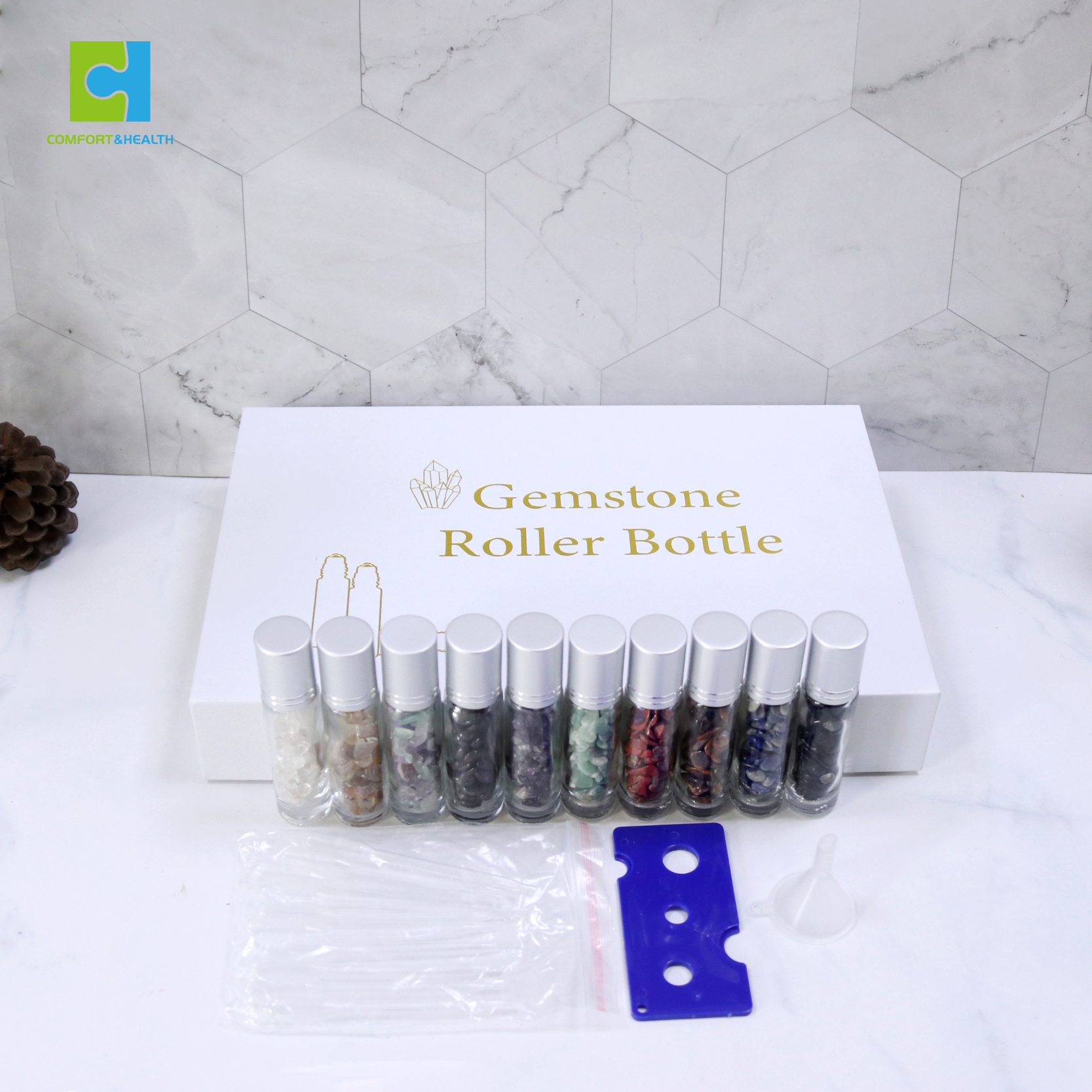 10 ml Small Mini Tumbled Gemstone Chips Essential Oil Roller Bottle